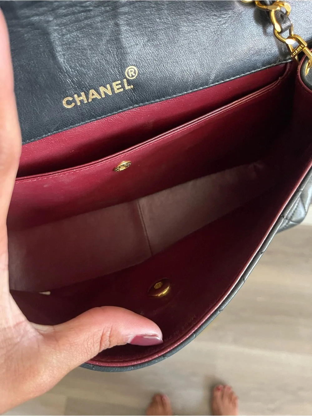 Vintage Chanel Diana Medium Black Lambskin 24K Gold CC Flap Shoulder Bag w/ Card